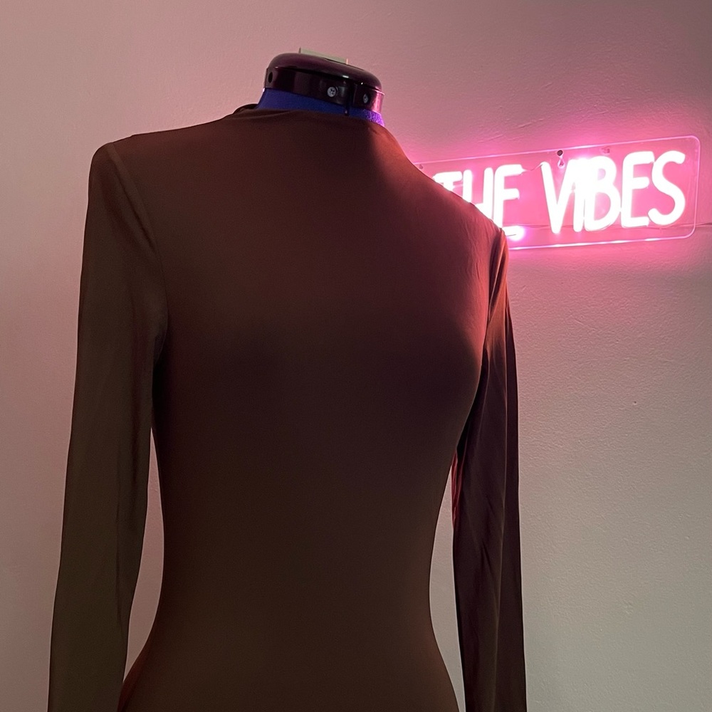 SHIEN Tight Mini Brown Turtle Neck Dress